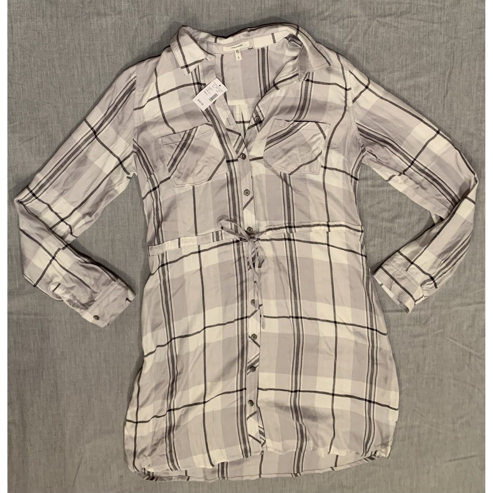 NWT Maurices Button Up Shirt Small Long Sleeve Plaid Flannel Cream